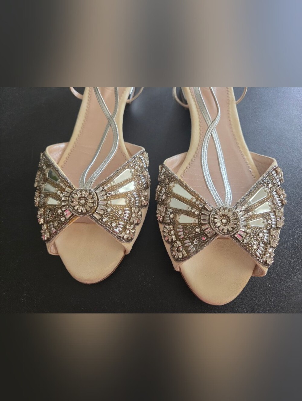 Emmy London Jude Cream/Silver Crystal Embellished Bridal Sandals Eu 41 Us 10 — image 6 of 8